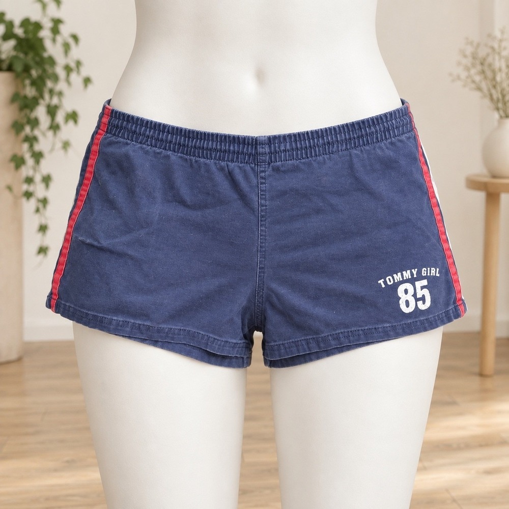 Tommy Hilfiger Tommy Girl 85 Navy Blue Athletic Shorts Side Stripe Vintage L